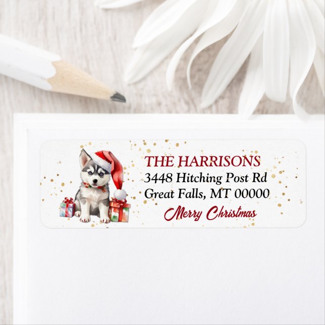 Etiqueta Santa Hat Siberian Husky Puppy Gifts (Insitu)