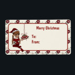 Etiqueta Santas's Helper Christmas Elf Tags<br><div class="desc">Elf Adorável Elf Feliz de Natal de Santas em seu terno de veludo vermelho - exibindo os sinos de Natal em estilo antigo</div>