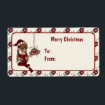Etiqueta Santas's Helper Christmas Elf Tags<br><div class="desc">Elf Adorável Elf Feliz de Natal de Santas em seu terno de veludo vermelho - exibindo os sinos de Natal em estilo antigo</div>