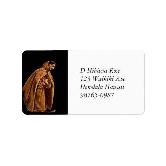 Etiqueta Santo Francis nos joelhos (Frente)