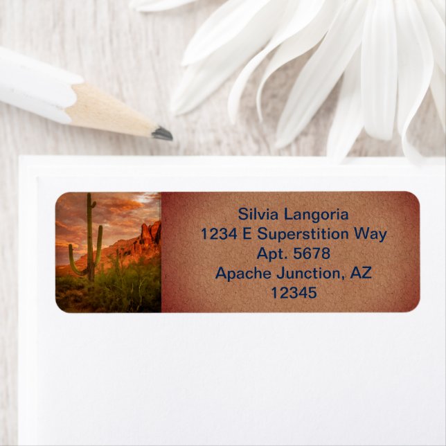 Etiqueta Saquaro Cactus Superstition Mountain Sunset (Insitu)