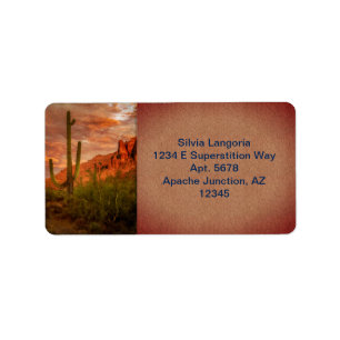 Etiqueta Saquaro Cactus Superstition Mountain Sunset