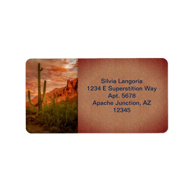 Etiqueta Saquaro Cactus Superstition Mountain Sunset (Frente)