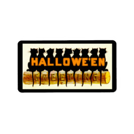 Etiqueta Saudação de Dia das Bruxas de Gatos Negros