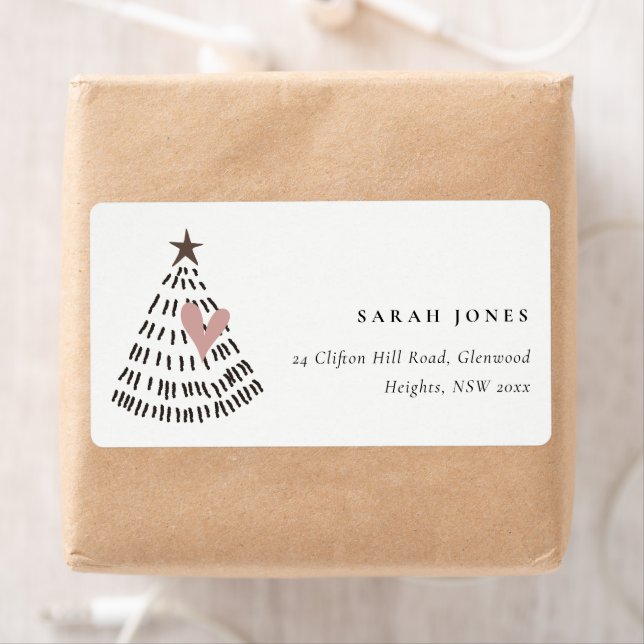 Etiqueta Scandi Minimal Blush Heart Christmas Tree Address (Insitu)