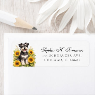 Etiqueta Schnauzer and Sunflowers Personalized Address
