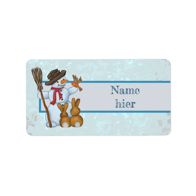 Etiqueta Schneemann mit Tieren (Frente)
