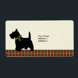 Etiqueta Scottie Dog Scottie Xadrez Christmas Cute<br><div class="desc">Cachorro Negra Terrier com colarinho Holly de Natal com Padrão de Feriado de Xadrez de Tartan Scotch. Perfeito para donos de animais de estimação e amantes de os animais.</div>