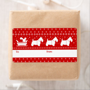 Etiqueta Scottish Terriers Christmas Sleigh Holiday To From
