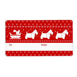 Etiqueta Scottish Terriers Christmas Sleigh Holiday To From