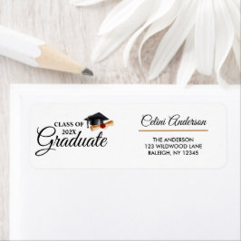 Etiqueta Script de Formatura Minimalista com Endereço de Re