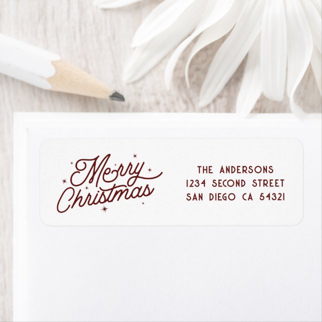 Etiqueta Script de Natal de Retro Moderno | Cherry Red (Insitu)
