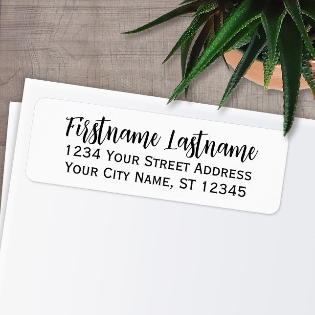 Etiqueta Script Elegante branco preto simples - Endereço de (Personalized Return Address Labels - Fun, modern fonts)