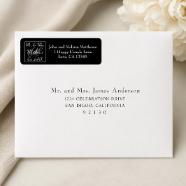 Etiqueta Script Mr e Mrs Monograma Casamento Preto