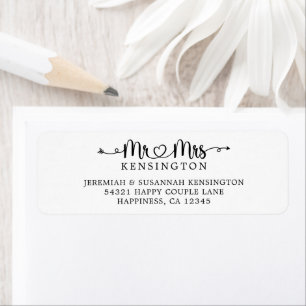 Etiqueta Script Typografia Sr. Wedding Return Endereço