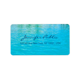 Etiqueta Sea Blue Aqua Manuscrito Script Moderno Água
