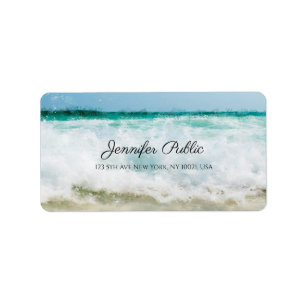 Etiqueta Sea Waves Elegant Oil Art Modern Script Address