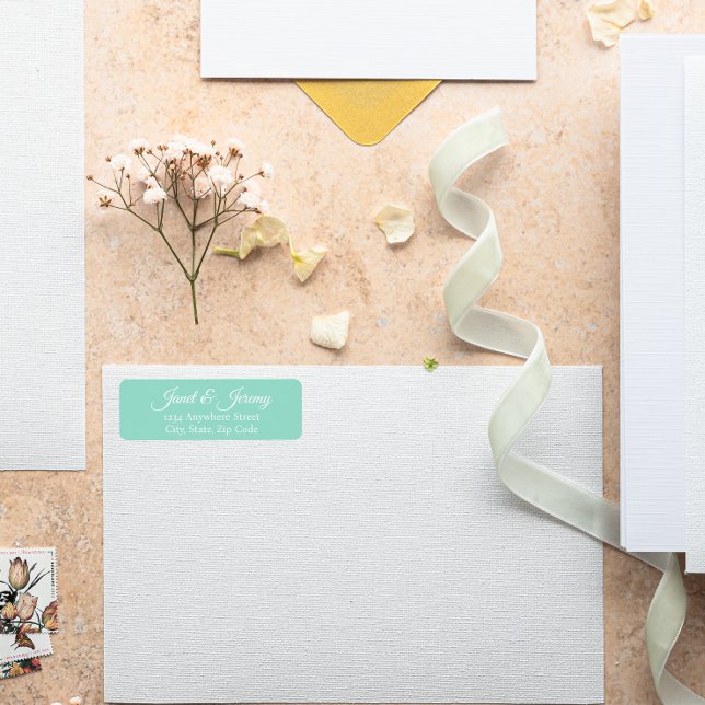 Etiqueta Seafoam Stylized Names Endereço de Devolução de Ca (In Situ Wedding)