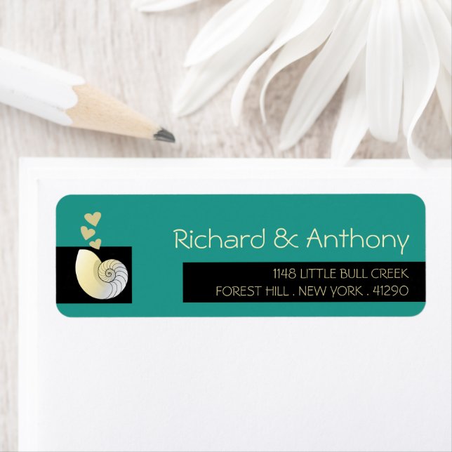 Etiqueta Seashell and Hearts, Beach Wedding (Insitu)