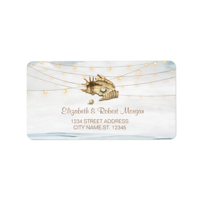 Etiqueta Seashells,Sea,String Lights Casamento (Frente)