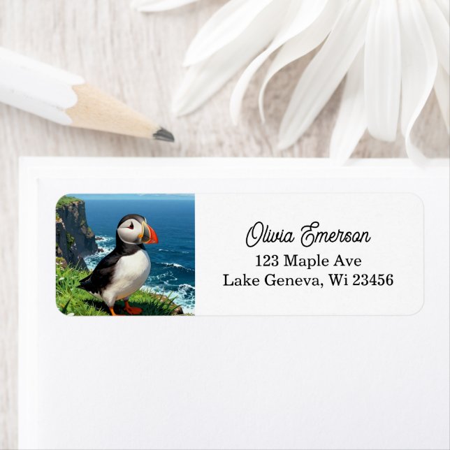Etiqueta Seaside Puffin Illustration | Personalized (Insitu)