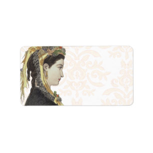 Etiqueta Senhora bonita do Victorian na parte traseira do