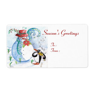 ETIQUETA SERENADE DE INVERNO DE SNOWMAN E PENGUIN