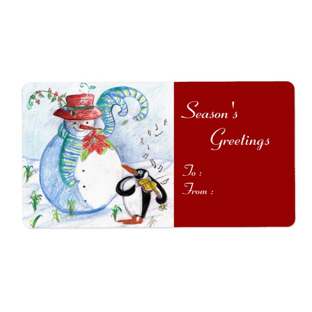ETIQUETA SERENADE DE INVERNO DE SNOWMAN E PENGUIN (Frente)