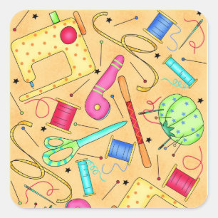 Etiqueta Sewing amarela da arte das noções