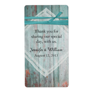 Etiqueta Shabby Turquoise Wood Weding Mini Rótulo de Vinho