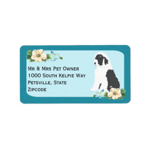 Etiqueta Sheepdog inglês velho na turquesa floral