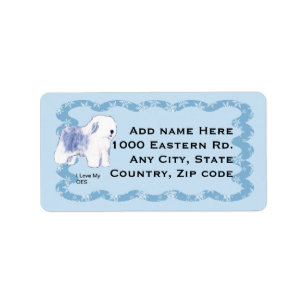 Etiqueta Sheepdog inglês velho, Squiggly azul