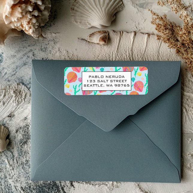 Etiqueta Shells & Seaweed Beach CUSTOM Mailing Address (Shells & Seaweed Beach Colorful Cute CUSTOM Mailing Return Address Label
)