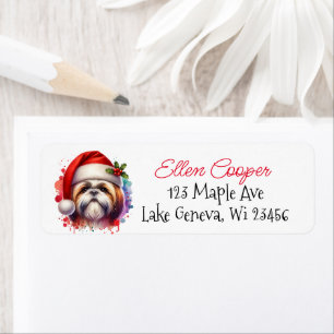 Etiqueta Shih Tzu Dog no Natal de Santa Hat