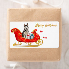 Etiqueta Siberian Husky Dog Christmas Sleigh Gift Tag