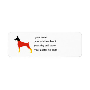 Etiqueta silhueta de bandeira alemã doberman pinscher