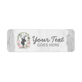 Etiqueta Silhueta de Veado Rústico com Coroa Floral em Made