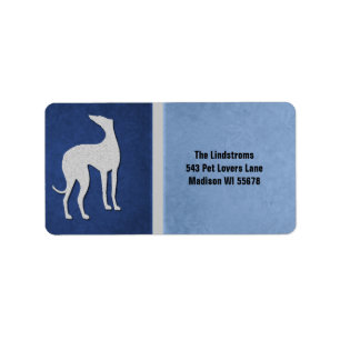 Etiqueta Silhueta elegante do galgo no azul