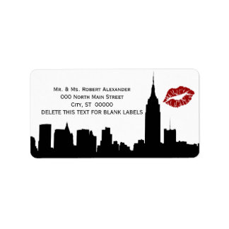 Etiqueta Silhueta Skyline NYC, Rótulo de Endereço BW do Kis