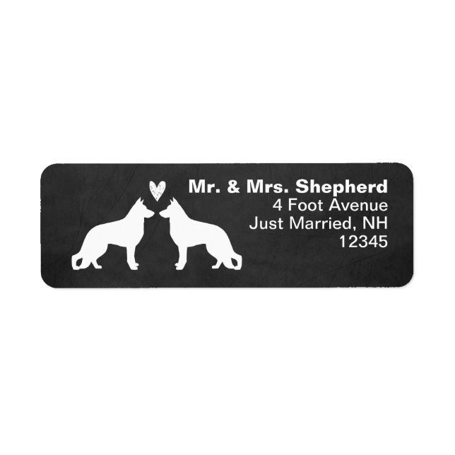 Etiqueta Silhuetas de German shepherd Branco com Coração (Frente)