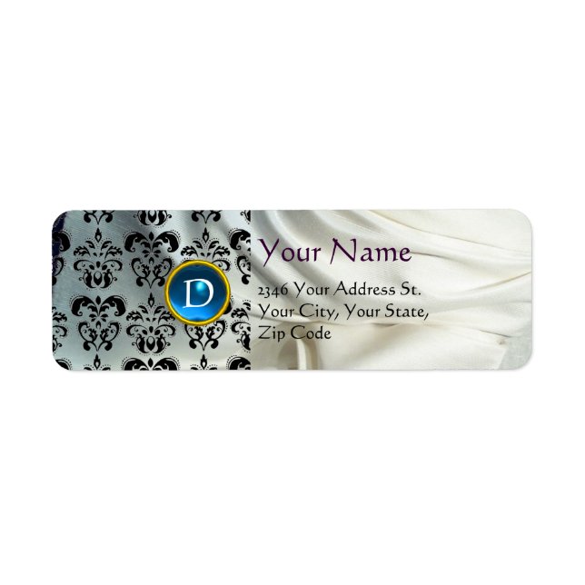 Etiqueta SILK DAMASK GEM azul branco (Frente)