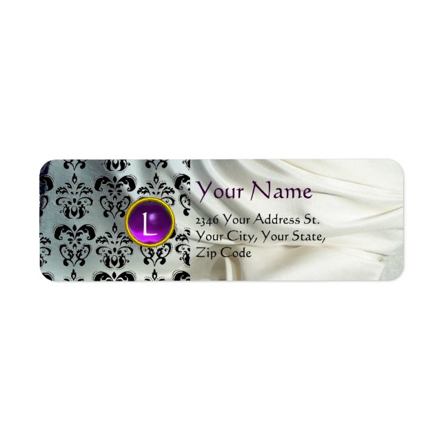 Etiqueta SILK DAMASK GEM branco roxo (Frente)