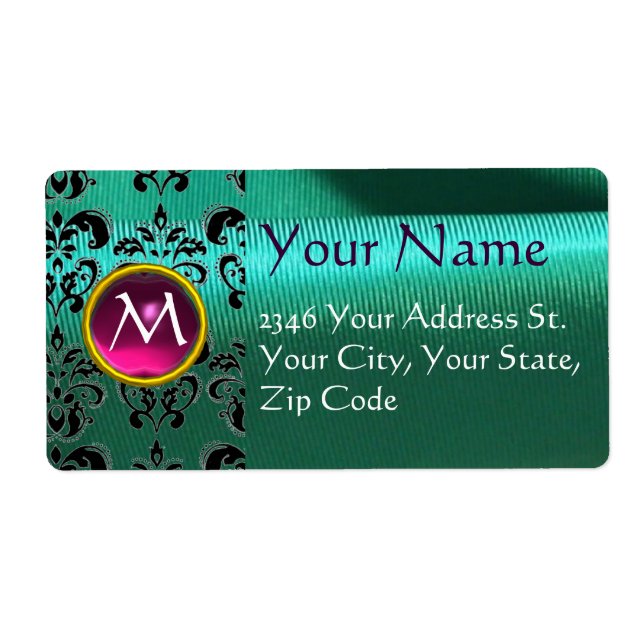 Etiqueta SILK DAMASK GEM rosa azul (Frente)