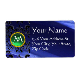 Etiqueta SILK DAMASK GEM verde azul elétrico