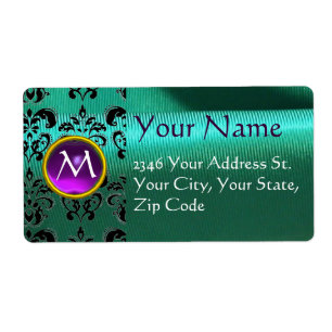 Etiqueta SILK DAMASK GEM verde roxo azul