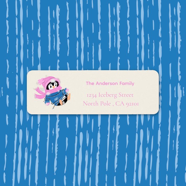Etiqueta Silly Penguin Entangled in Christmas Lights (Cute Holiday return address label with a silly penguin entangled in Christmas lights .
)