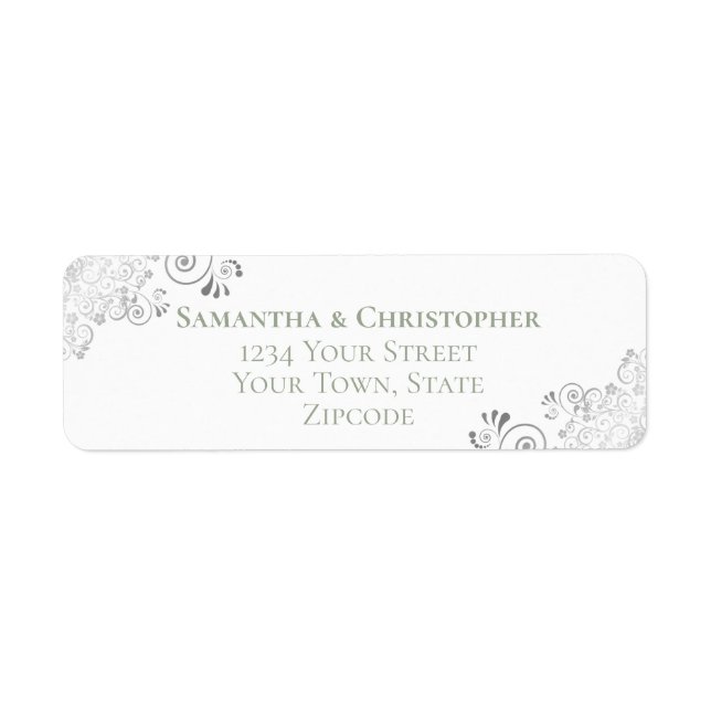 Etiqueta Silver Frills Sage em White Wedch Return Address (Frente)
