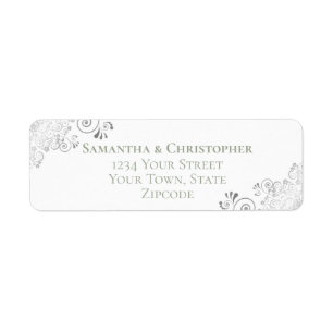 Etiqueta Silver Frils Sage em White Wedding Endereço de De