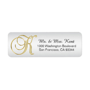 Etiqueta Silver Gold Monogram Letter 'K' Envelope Return