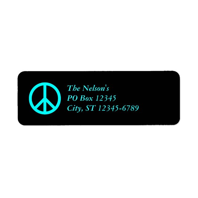 Etiqueta Símbolo da Paz Preto e Aqua (Frente)